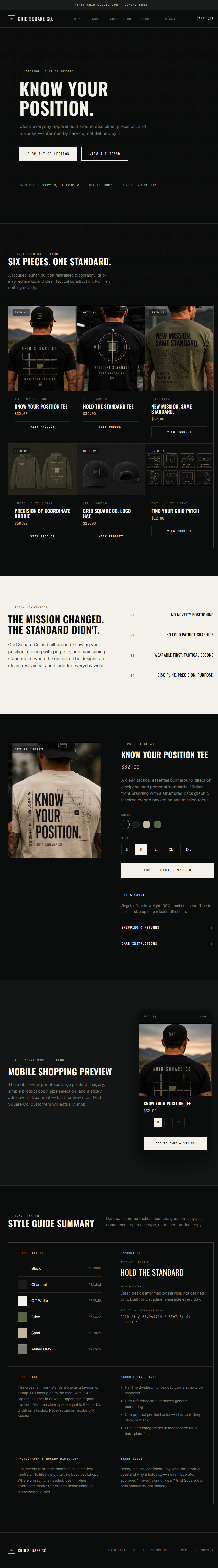 Grid Square Co. apparel storefront — collection grid and product detail
